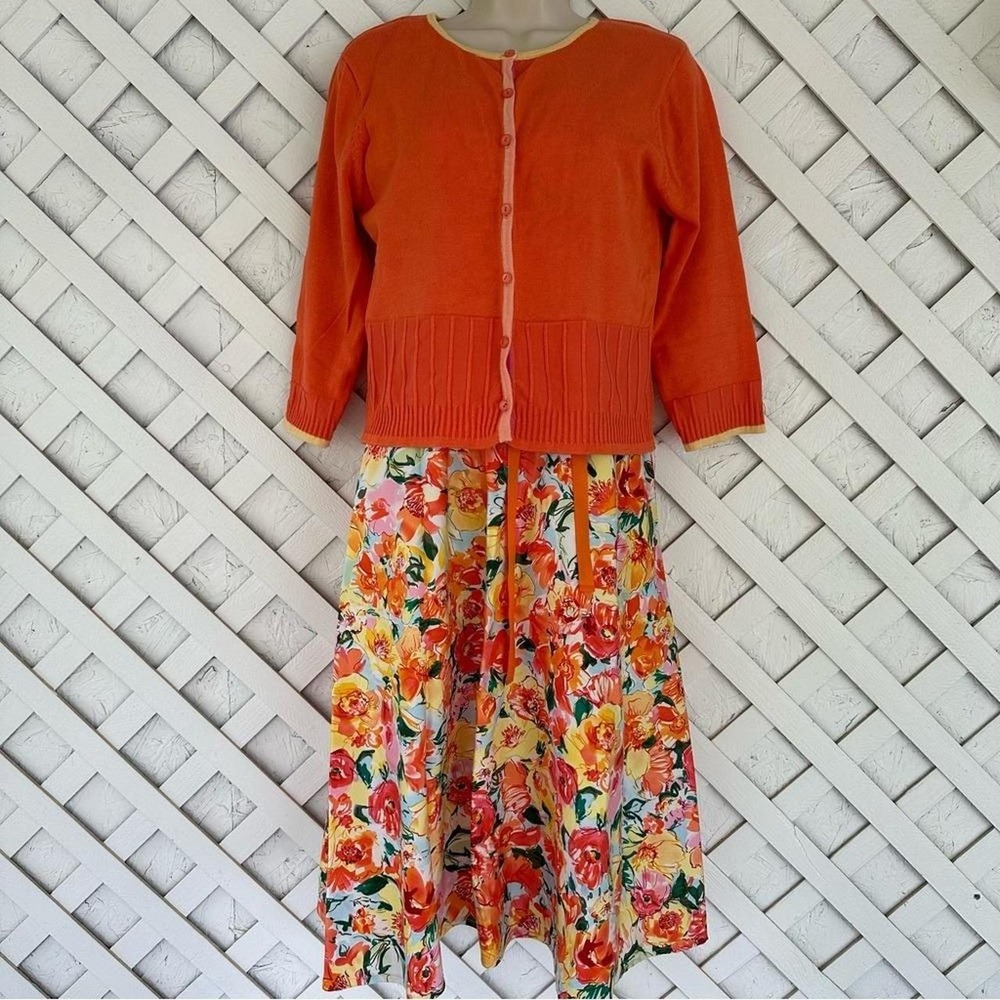 Vintage Giorgio Fiorelli Floral A-Line Summer Dress w/Cardigan Sweater size 6